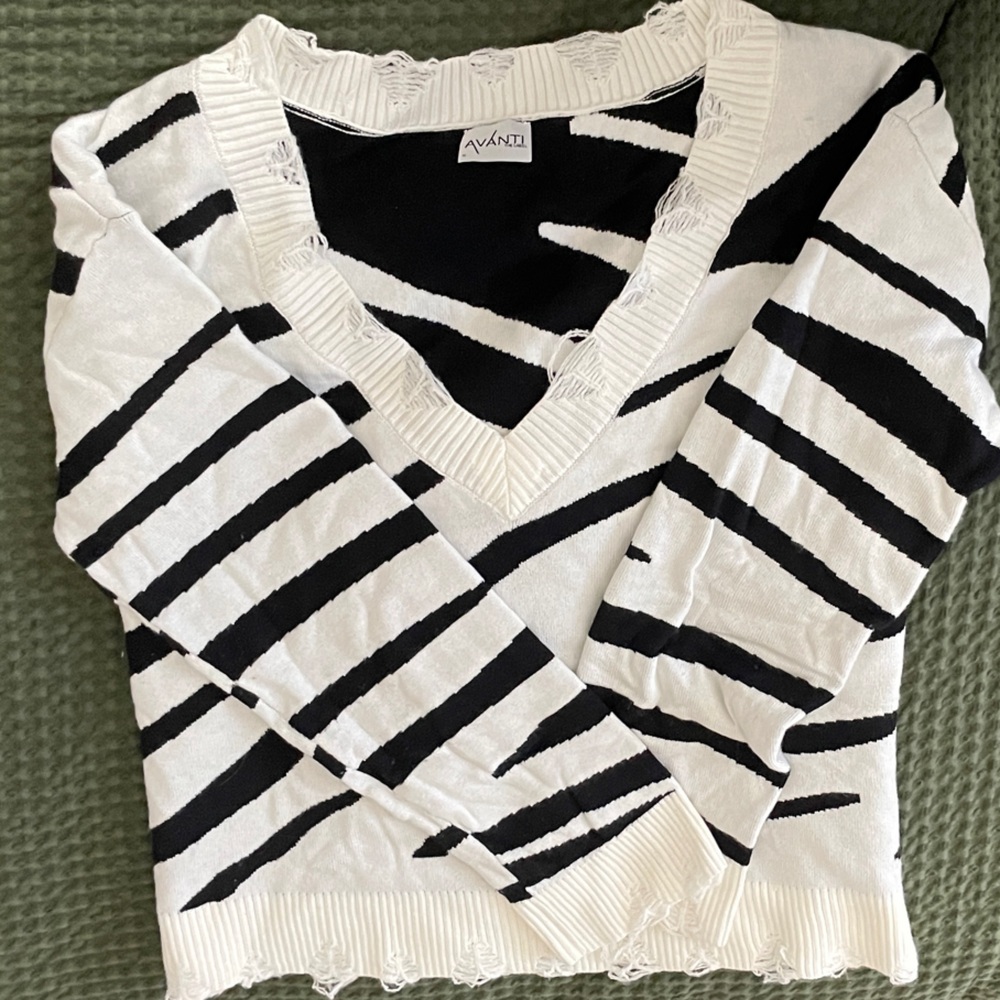Black and White V-Neck Sweater